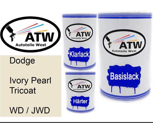 Dodge, Ivory Pearl Tricoat, WD / JWD: 500ml Lackdose + 500ml Klarlack + 250ml Härter - Set, von ATW Autoteile West.
